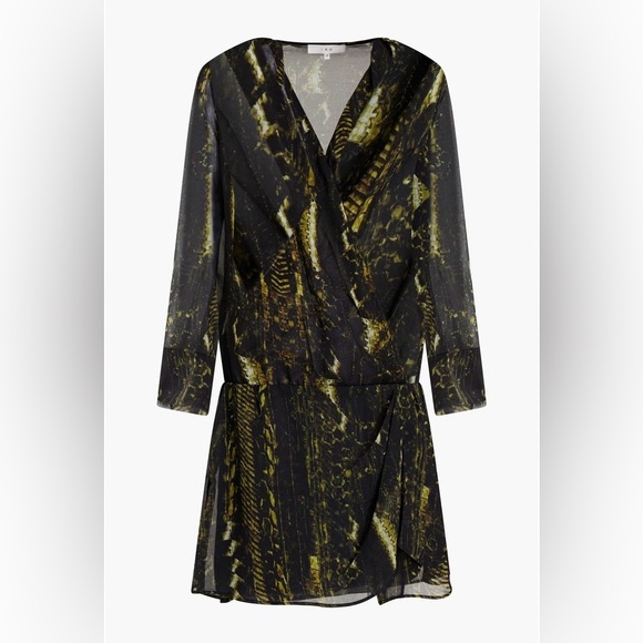 IRO Akley Long Sleeve Chartreuse Snake Print Mini Dress - Picture 3 of 8